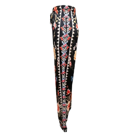 NWOT Palazzo Wide Leg Retro Colorful Floral Drawstring Pants - Picture 4 of 11